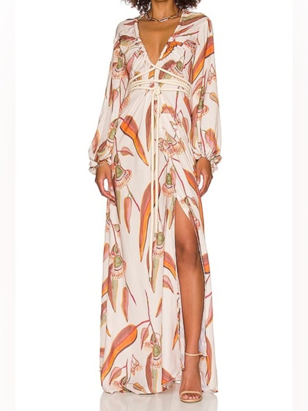 Andrea Iyamah Boho rope Tie-Front Maxi Dress in Cream and multi NWT